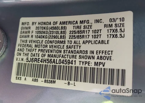 2010 Honda Cr-V Ex from USA, damaged, VIN 5J6RE4H56AL045941